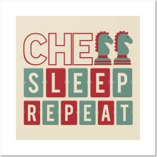 Vintage chess set player Chess Sleep Repeat T-shirt Posters and Art